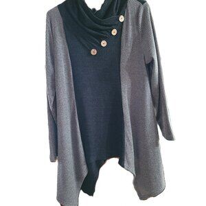 H410-EUC Rose Gal Black & Grey Cowl Neck Top Handkerchief bottom SZ 2X